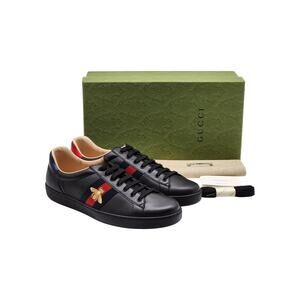 Gucci Ace Bee Sneakers Black Leather Web Stripe Mens 429446 UK 12 US 13 - NWB
